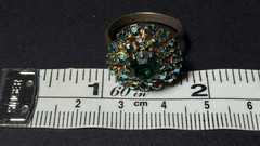 Vintage Emerald Aurora Borealis Rhinestone Adjustable Band Ring Costume Jewelry