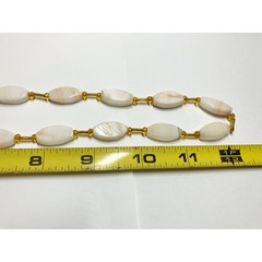 Vintage Aragonite Beaded Necklace with Gold-Tone Spacers. Oval Flat Stones 12″