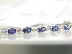 Vintage Sterling Silver 925 Lab Created Tanzanite Station Tennis Bracelet 7″