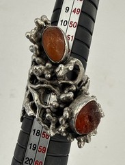 Vintage Modernist Brutalist Ring Amber Resin Cabochon Abstract Size 7.5