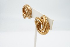 Vintage Clip On Earrings Gold Tone Textured Knot