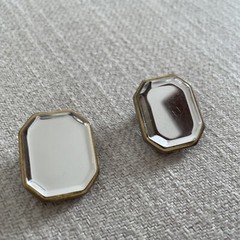Vintage Gold tone Octagon Rhinestone Bold Statement Clip-on Earrings Mirrored