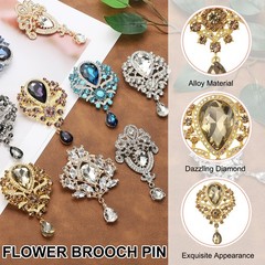 2 Pcs Large Rhinestone Brooch for Women, Champagne(3.5×2.2 Inch)