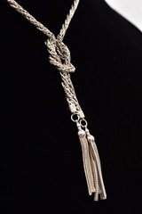 Vintage Silver Rope Knot Tassel Chain Necklace Statement Pendant 1980s BinBE