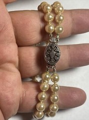 Bracelet 2 strand faux pearls Sterling Clasp Vintage Unused Mint Condition