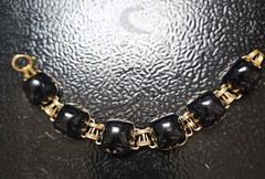 Vintage German Black Glass Cabochon Bracelet (circa 1940s–1950s)