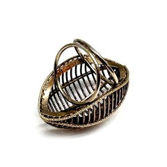 Fab SCULPTURAL Vtg ITALIAN MODERNIST Sterling CAGE POD RING 14K Gold Vermeil
