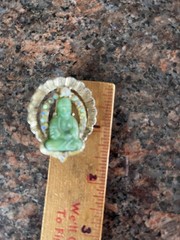 Vtg BUDDHA Faux Jade Brooch Gold Tone W/Rhinestones & Pearl **READ**