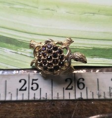 Adorable Green Eyed Turtle, Brown Rhinestone Back Goldtone Brooch