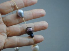 Vintage 14-18mm Gray Black White Baroque Pearl V Necklace 14k 17.75” Tahitian