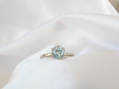Vintage Sterling Silver 925 Heated Natural Blue Topaz Solitaire Ring Size 8