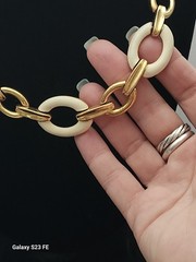 VTH MONET Gold Plate & White Enamel Big Flat Curb Chain 20″ Necklace Statement