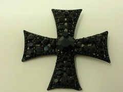Vintage Weiss Black Maltese Cross Pendant Jet Glass Rhinestones 2″ Estate Find