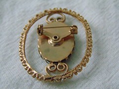 vintage antique gold plated cut out carved hematite intaglio cameo brooch