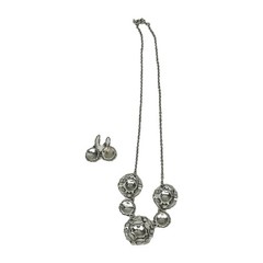 Vintage Marcasite Necklace & Pierced Ear Dangle Earrings | 3 Piece Jewelry Set