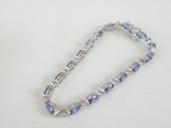 Vintage Sterling Silver 925 Lab Created Tanzanite Station Tennis Bracelet 7″