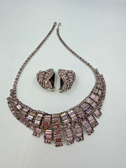 Vintage Necklace Light Purple Clip On Earrings Estate Lot Matching Baguette PJ