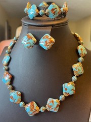 VTG Made In Italy Venetian Glass Turquoise Blue Aventurine 3-Piece Jewelry Set –