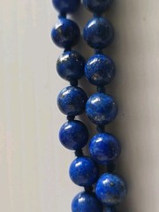 Vintage 19″ Natural Lapis Lazuli Bead Necklace – 14K Gold Clasp – Hand-Knotted