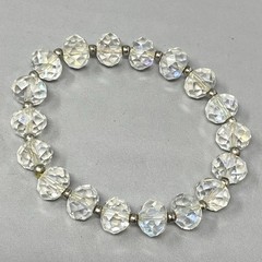 Vintage Aurora Borealis Crystal Glass Beaded Bracelet Stretch Faceted 6″