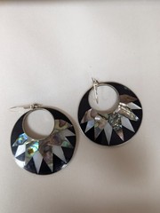 Vintage Alpaca Mexico Sterling Silver 925 Abalone Mother of Pearl Inlay Earrings