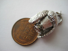 60’s VTG Silver Tone POODLE DOG Bracelet Charm MONET Rhinestone Eyes~Collar