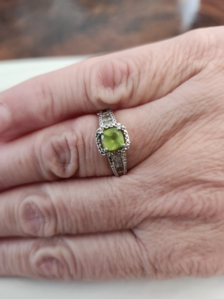 Vintage Sterling Lime Green Tourmaline Ring Size 6.5 Free Shipping