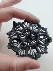 Vintage HUGE JET Black Japanned RHINESTONES Mourning BROOCH PIN FLOWER 2.5″