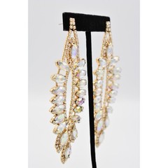 Vintage Y2K Crystal Chandelier Dangle Earrings AB Rhinestone Gold Chunky Bin1