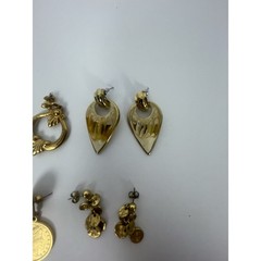 Vintage Mixed Lot 4 Pairs 2 Singles Gold Tone Enamel 1980s 1990s Dangle Earrings