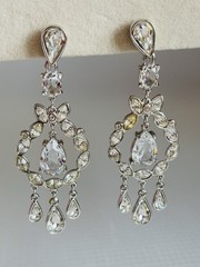 Vintage Swarovski Brand Rhodium Plated Crystal Chandelier Dangle Clip Earrings