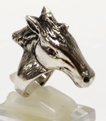 Large Vintage Sterling Silver HORSE HEAD Ring Ruby Eyes Small Size 3 3/4 ~ 30 g