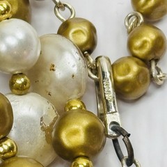 Vintage Japan 5 Strand Beaded Necklace Gold & White C956