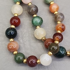 Vintage Stone Beaded Necklace 9mm Round Multicolor Assorted 28″