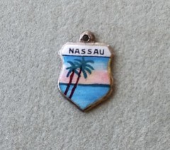 Vintage Sterling Silver Charm Bahamas Travel Shield Palm Tree Ocean Enameled