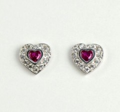 14k Solid White Gold Halo Heart Stud Earrings