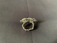 Brand New Stretchable Band Silvertone with Black Stones Ring Costume Jewelry