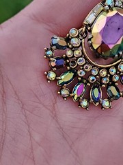 Vtg Hollycraft 1956 Peacock Blue Ab Clip Earrings Iridescent Glass Articulated