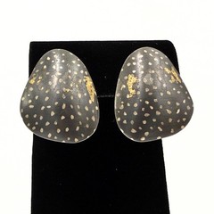 Sydney Lynch Marked Sterling Silver Black Gold Modernist Earrings Brooch Set