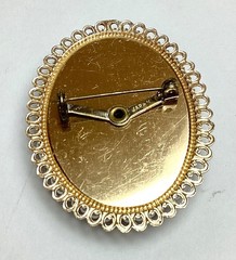 Vintage Gold-Tone & Faux Pearl Resin Cameo Brooch 2″ x 1.5″ Inches