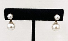 Vintage 21 mm Stud Earrings With 9.5 & 6 mm Cream Color Faux Pearls On Gold Tone