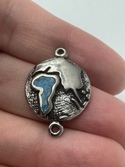 Africa Map Globe Bracelet Pendant Textured Silver Tone Inlay Connector Charm 92