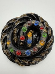 Art Deco Knotted Black Resin Or Early Plastic Colorful Rhinestones ***Read***