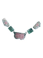 Hand Crafted Antique Roses Broken Lynns Bone China Necklace With Prehnite Stones