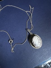 Oval, Abalone Shell carved cameo .800 sterling. Chain .925 16”