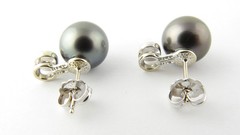 Vintage 14 Karat White Gold Black Pearl and Diamond Earrings #3318