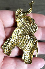 Happy ELEPHANT vintage Orang/brown Rhinestone Pin 3″(75mm)