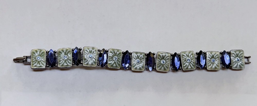 VTG Lauren Conrad Bracelet Blue Green Enamel Panel Retro Mod Bling Estate