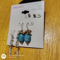 Xhilaration 3 Pair VTG Earring Set Faux Turquoise Seahorse Nickel Free NOS Y2K