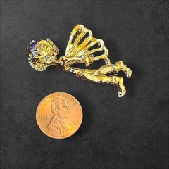 Vintage Gold Tone Fairy Brooch Flying Pixie Angel Fantasy Figural Pin
